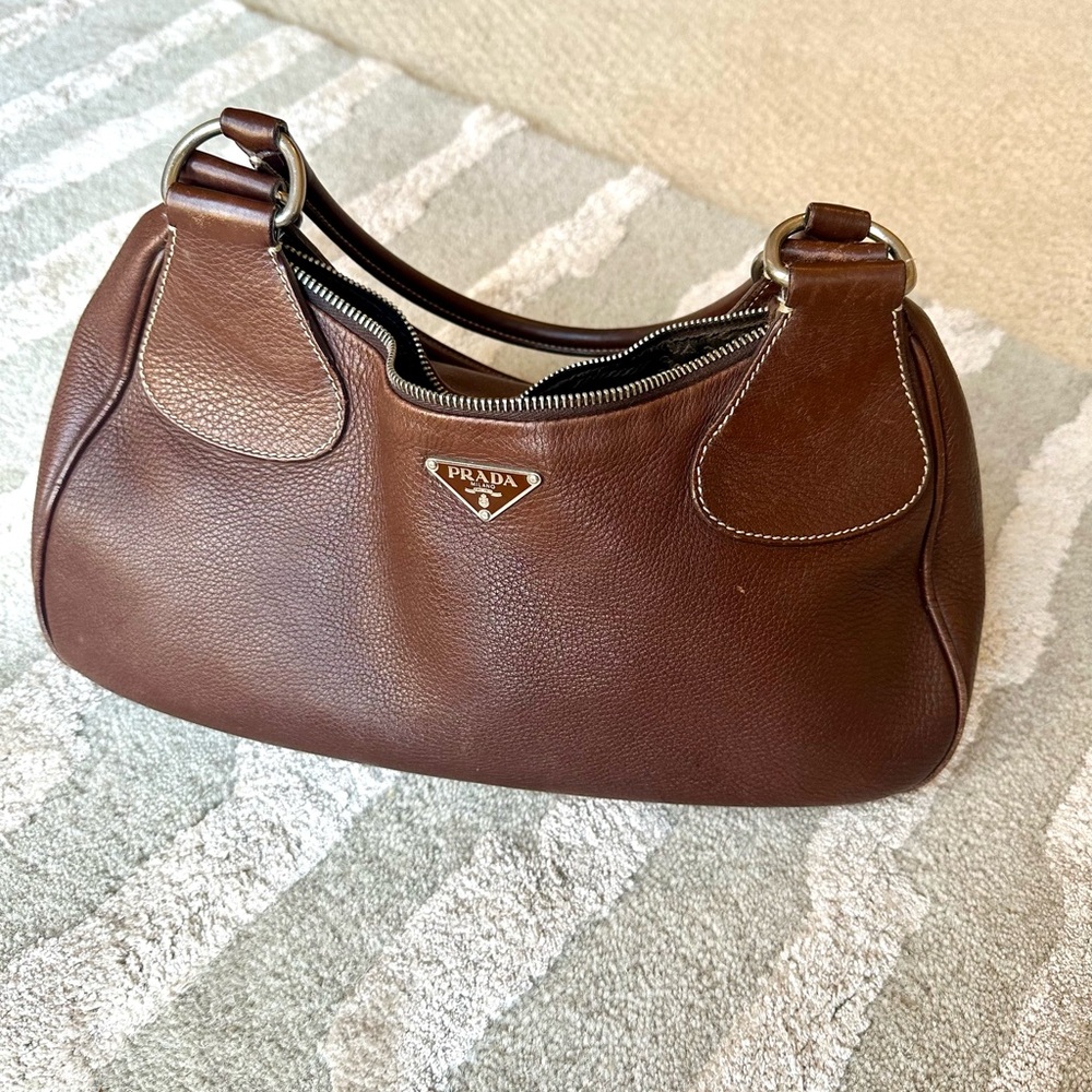 Prada leather chocolate brown shoulder bag